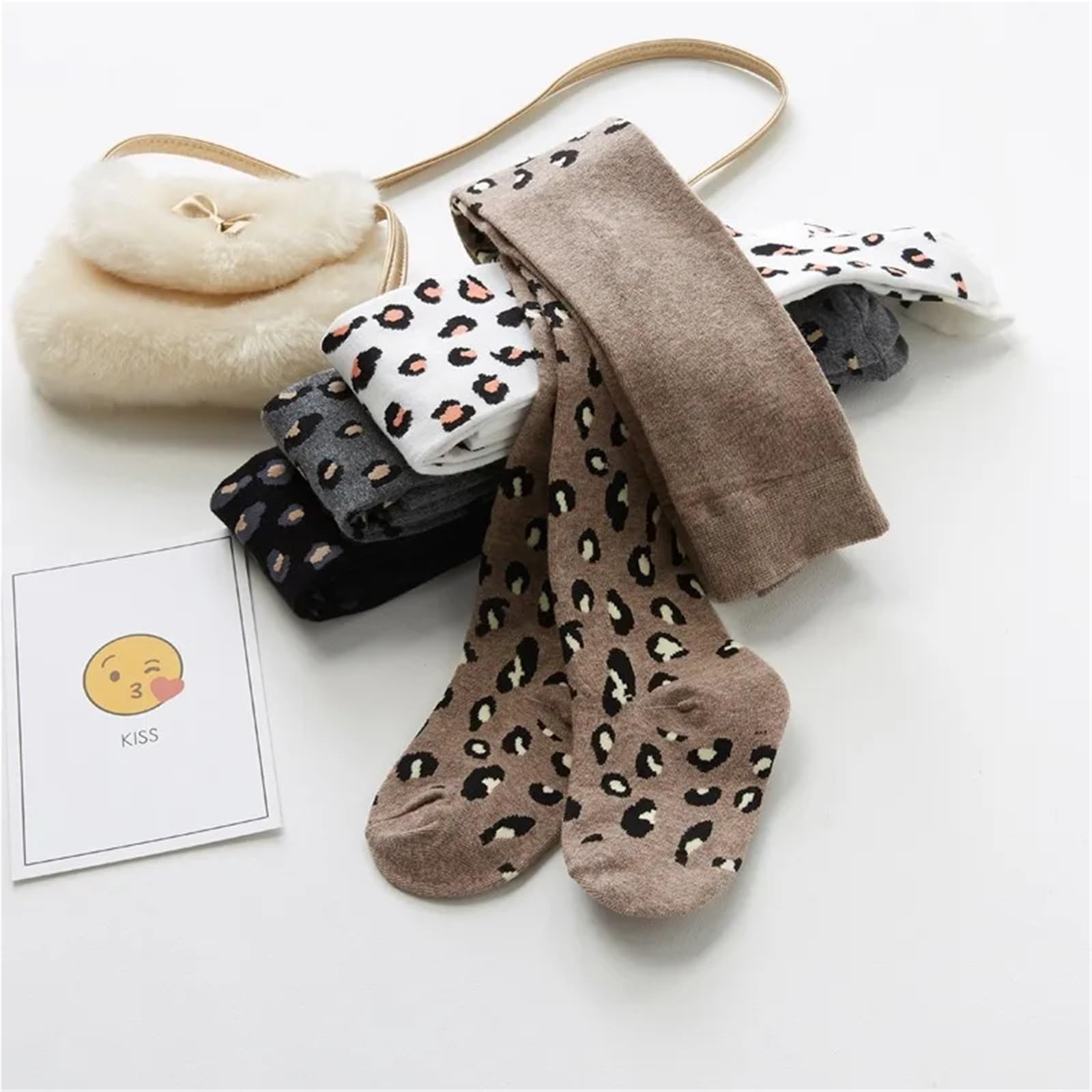 Spring and Autumn Children’s Pantyhose Cotton Fashion Leopard Print Kids Comfortable & Breathable Tights for Girls(GRAY,L)