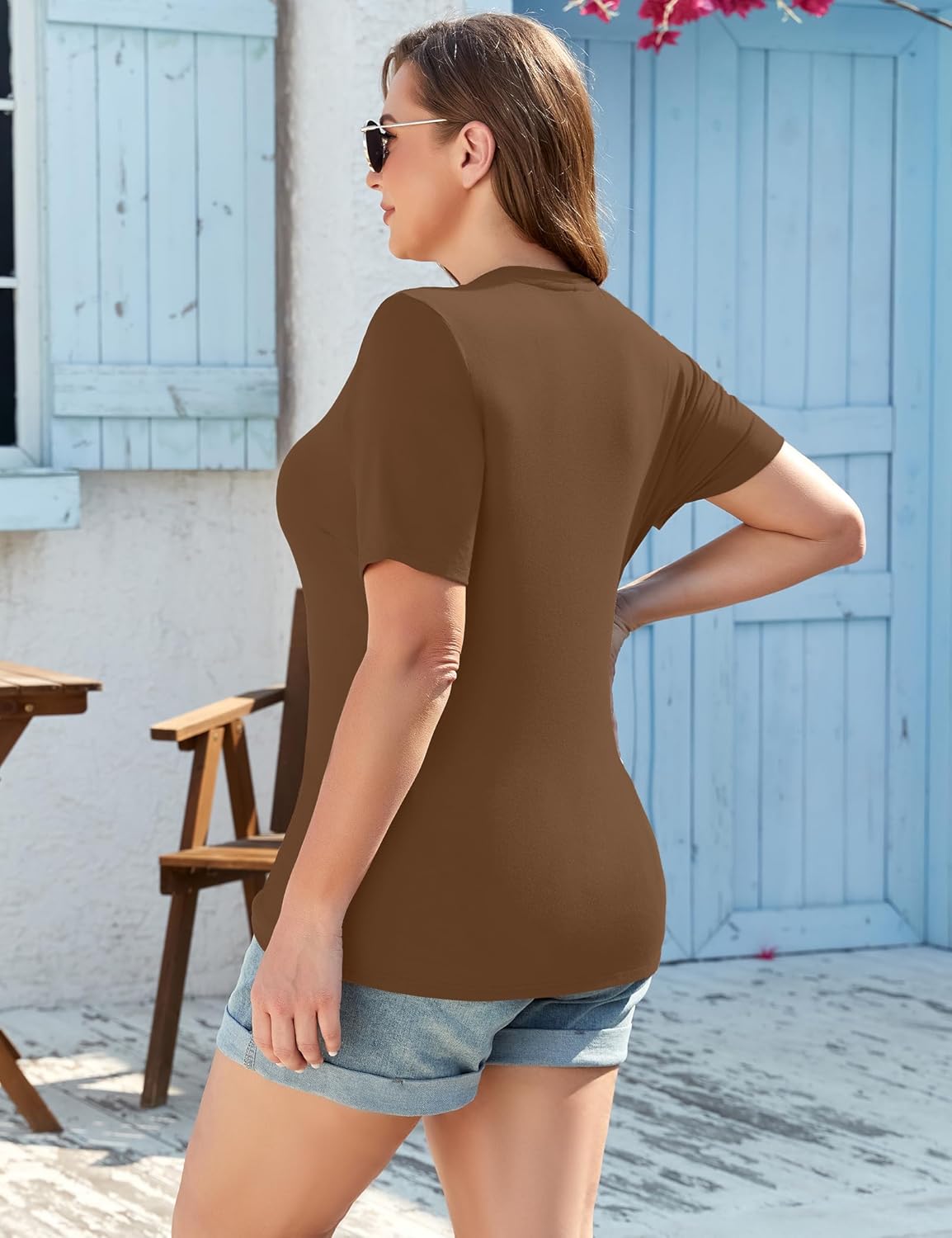 COOTRY Women's Plus Size Short Sleeve Shirts Crew Neck Slim Fitted Casual Basic Tops Summer Clothes 2026 - Image 2