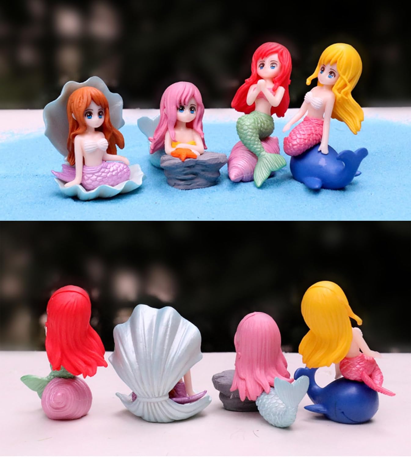 Spiaty PVC Miniature Mermaid Home, Office and Car Dashboard Colourful Fantasy Decorative Collectibles Figurines, Set of 4