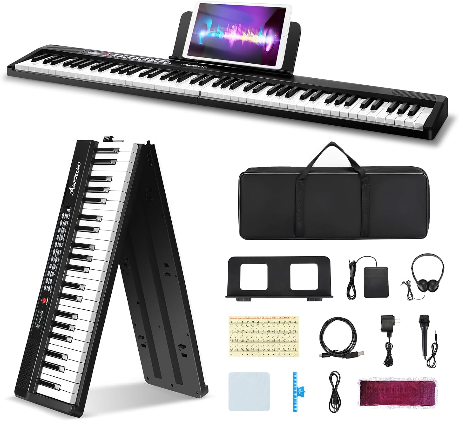 Asmuse Piano Keyboard 88 Key, Portable Keyboard Piano Full Size Semi Weighted, Bluetooth MIDI Folding Keyboard with Microphone Sustain Pedal Bag, Foldable Electric Piano for Beginners Adults Practice