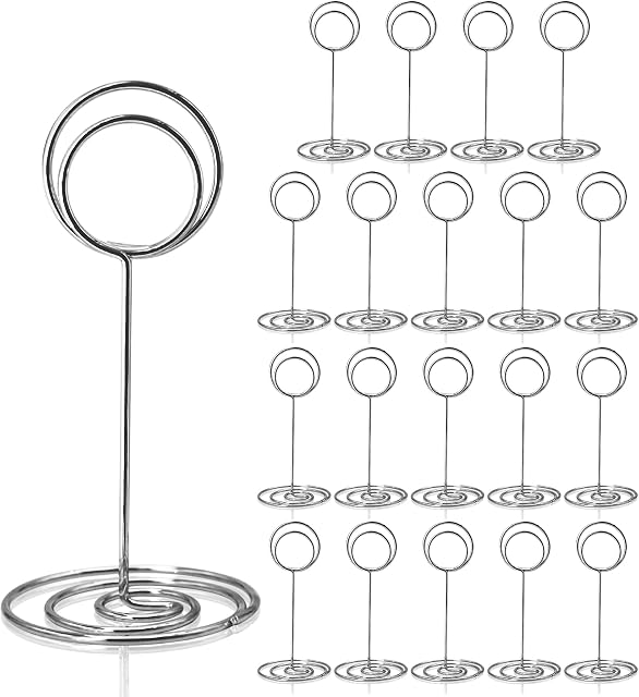 HomWanna Table Number Holders 20Pcs - 3.35 Inch Place Card Holder Table Number Stands for Wedding Party Graduation Reception Restaurant Home Centerpiece Decorations Office Memo Picture Photo (Silver)