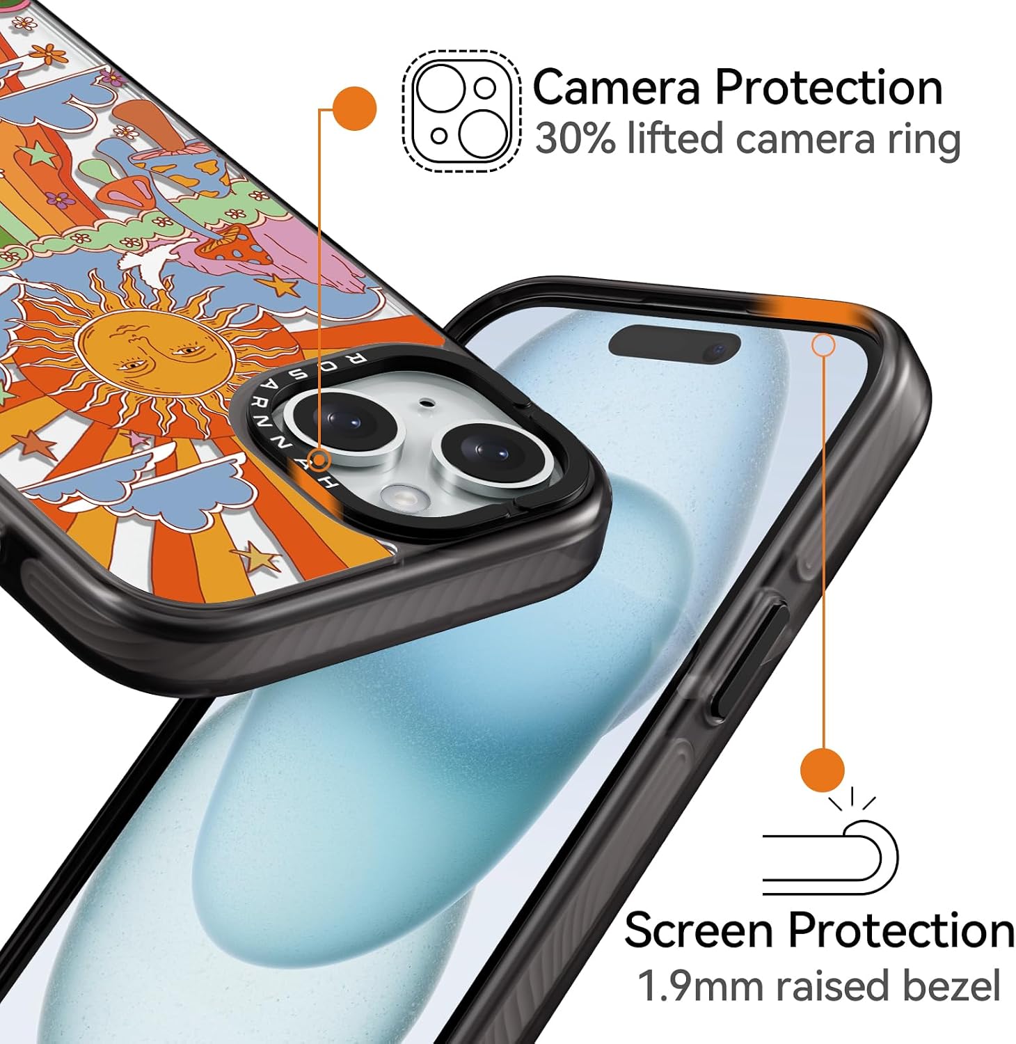 Compatible for iPhone 15 Case Cute Aesthetic - Durable Shockproof 6.6 ft Drop Impact Phone Case Cover with Funny Fashion Mushroom 6.1" Black