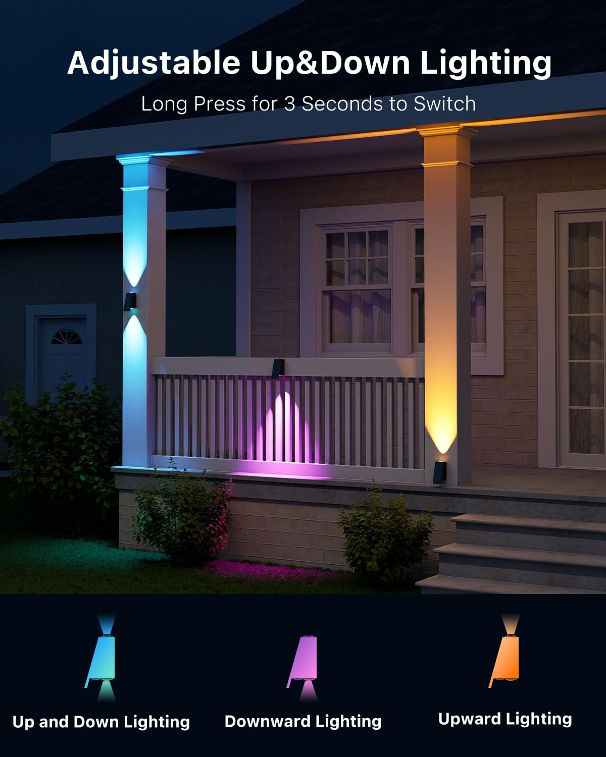 8 Pack Color Changing Solar Powered Fence Lights Outdoor Waterproof Wall Mount LED RGB Ambiance Lamps for Outside Patio, Deck, House, Pool Cage, Garden, Yard Decorative with 8 Colorful Lighting Modes