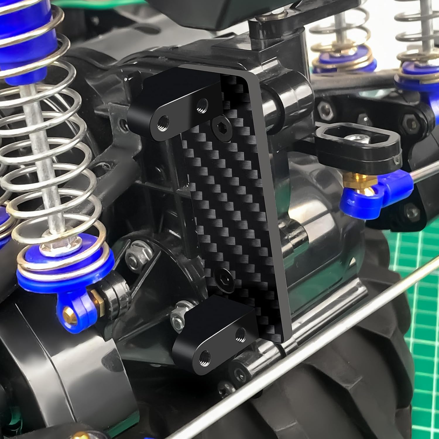 Aluminum Alloy & Carbon Fiber Servo Mounts Black Anodized Servo Mount Stand Holder Fixed Bracket for 1/10 Tamiya Clod Buster 4×4×4 Monster RC Truck Car Upgrade