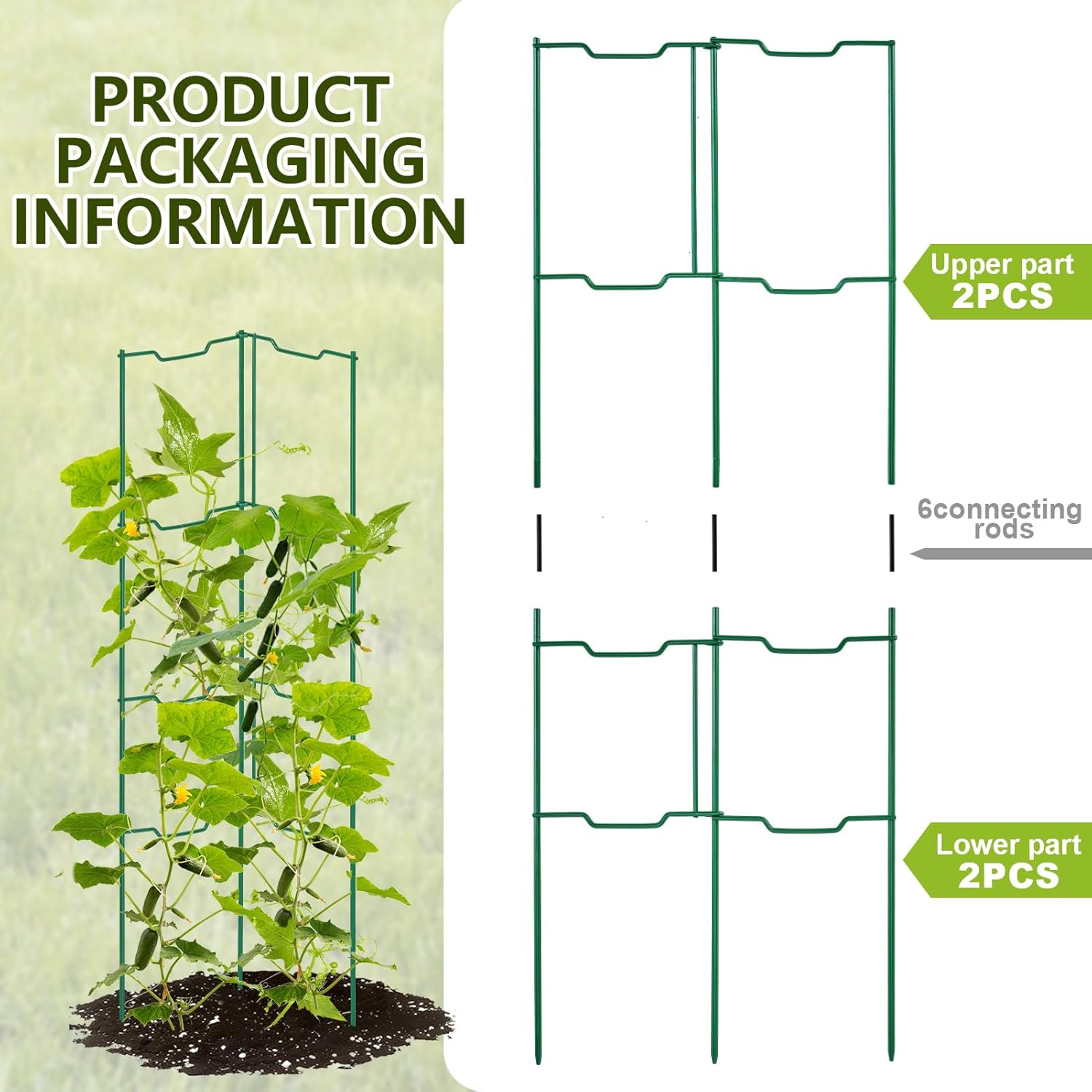 2 Pack 32in Stacking Tomato Ladders,V-Shape Garden Trellis,Upright Metal Trellis Plant Supports for Tomatoes,Pepper,Eggplants & Climbing Plants