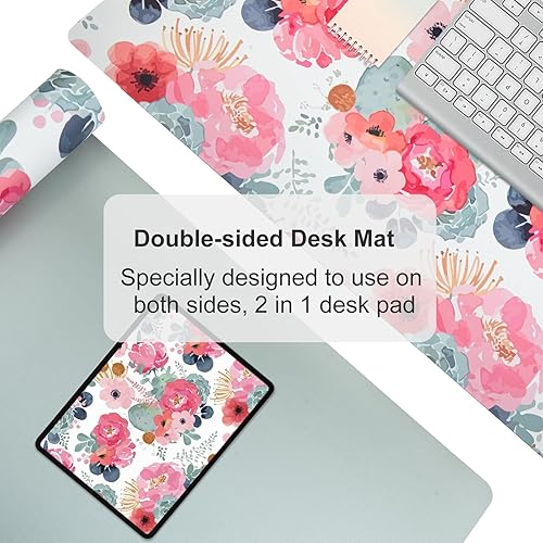 Miniatura 5 de QIYI Alfombrilla grande para mouse, diseño floral rosa para escritorio, para mujeres y niñas, de piel sintética, impermeable, para juegos,