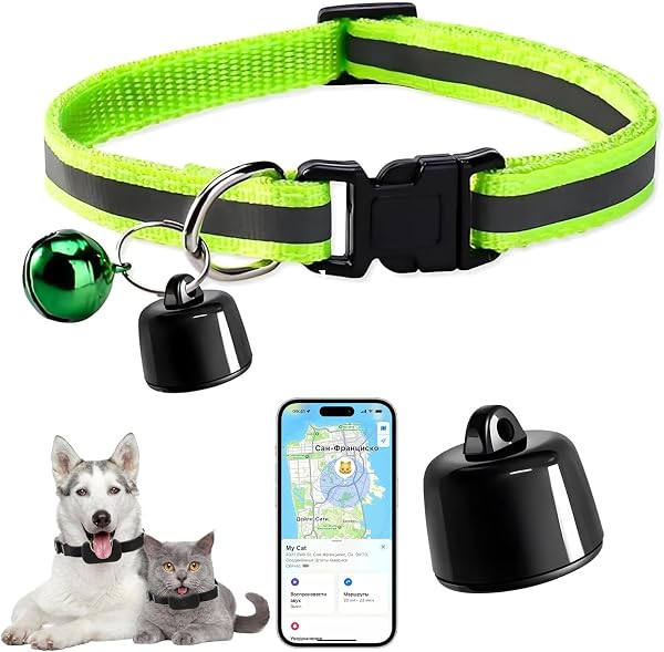 Collier GPS pour Chat, Traceur GPS sans Abonnement, Localisation en Temps Réel pour Chats et Chatons, Compatible iOS/Android, Étanche, Batterie Longue Durée (Vert) - 1