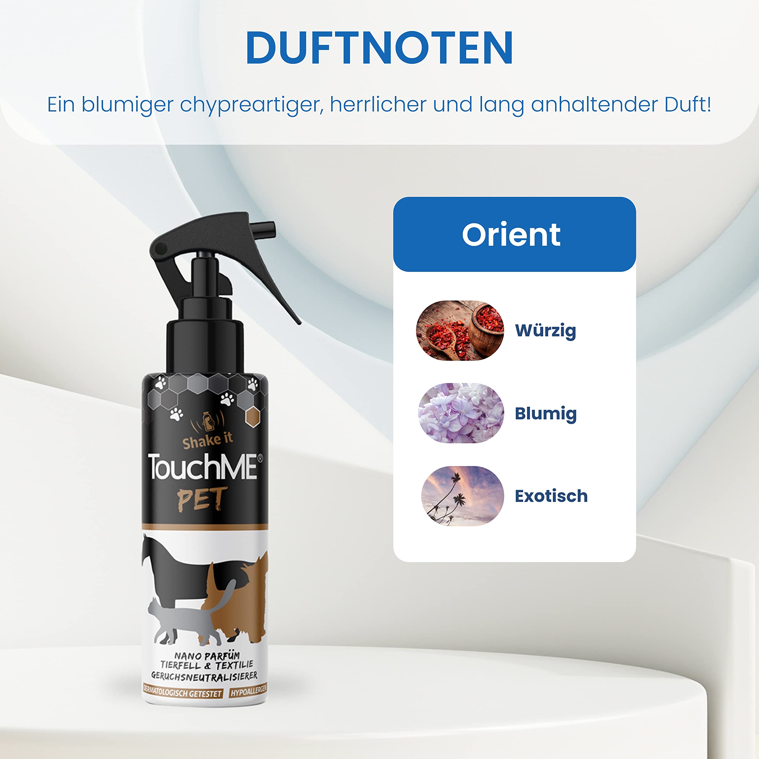 TouchME - Aktywny w dotyku środek do usuwania zapachów i odświeżacza tekstyliów, do legowiska dla psów, legowiska dla kotów i pielęgnacji sierści | Pet Gold, 200 ml (kwiatowy)