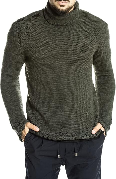 Distressed Turtleneck Jumper Sweater 