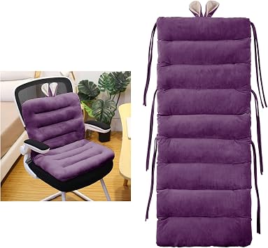 ELFJOY Desk Chair Cushion 100cm Office Chair Cushion Seat Cushion with Back Support Lounger Cushion with Fixing Ties Dark Purple 10046cm