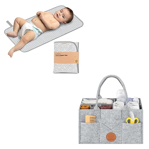 KeaBabies Cambiador de pañales portátil y organizador de pañales para bebé, tapete cambiador plegable impermeable para bebés, organizador grande