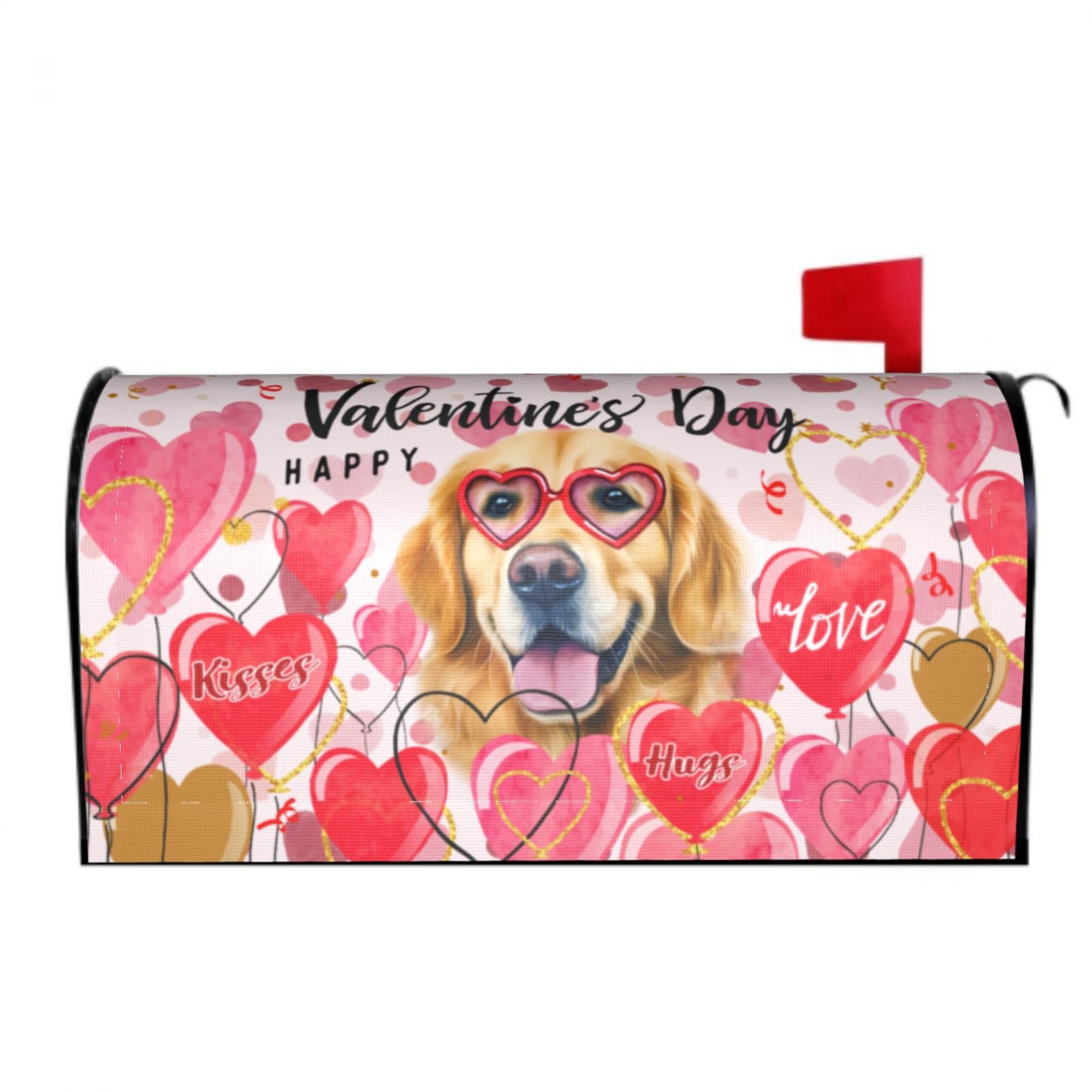 Golden Retriever Valentines Day Mailbox Covers Magnetic Valentine Dog Mail Box Cover Standard Size 18x21 Valentine's Mailboxes Wrap for Holiday Anniversary Garden Yard Decor