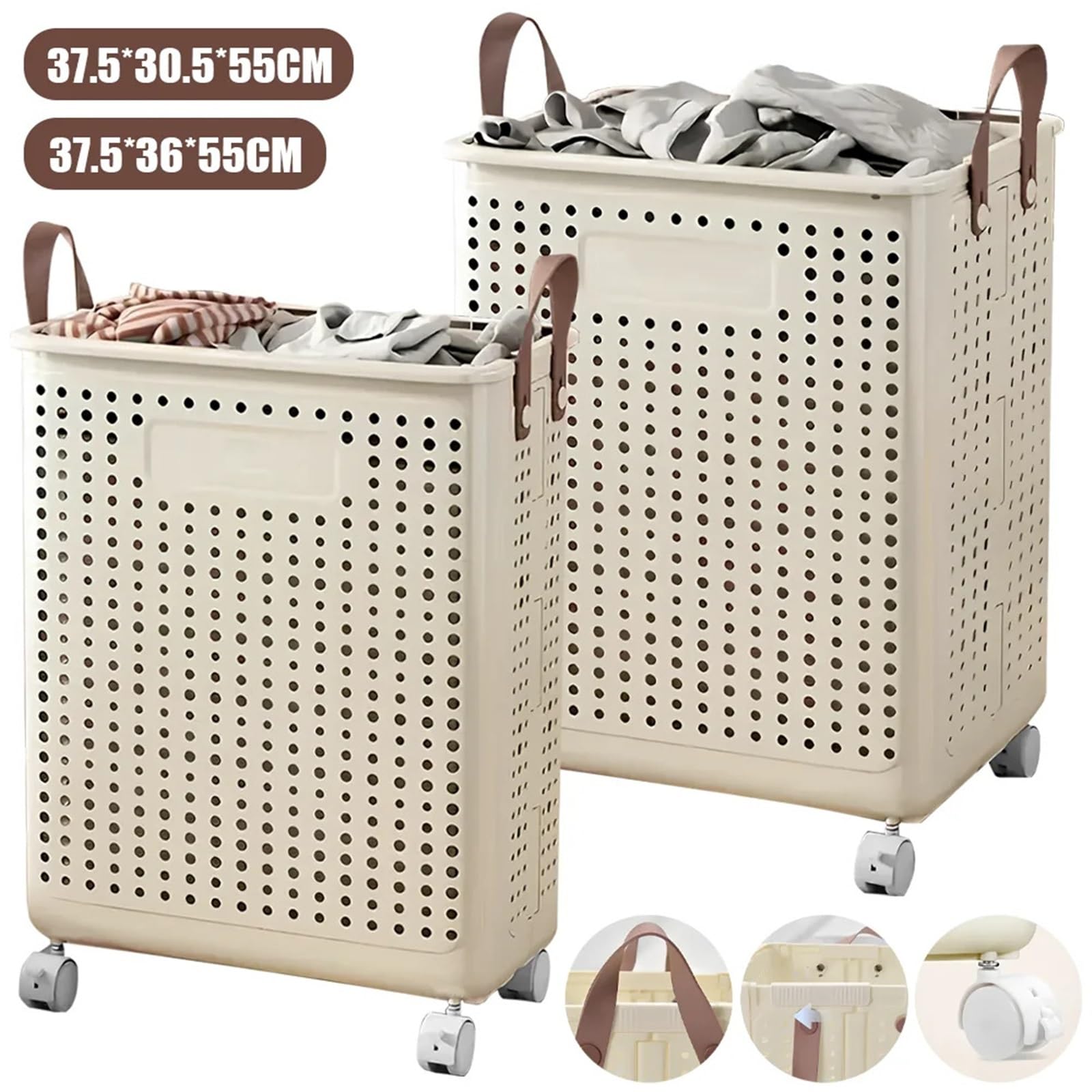 Cesto Portabiancheria Con Ruote Cesto pieghevole for vestiti sporchi senza coperchio, portabiancheria for uso domestico in dormitorio, grande capacità con puleggia(XL 37.5x36x55cm)