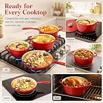 Hisencn Enameled Cast Iron Cookware Set - 7 Piece Dutch Ovens Set, Sauce Pan, Skillet, 3 Lids, Pots and Pans Set, Ceramic Coated Cast Iron, Heavy Duty, Gas/Induction Compatible, PFA Free, Rouge Red