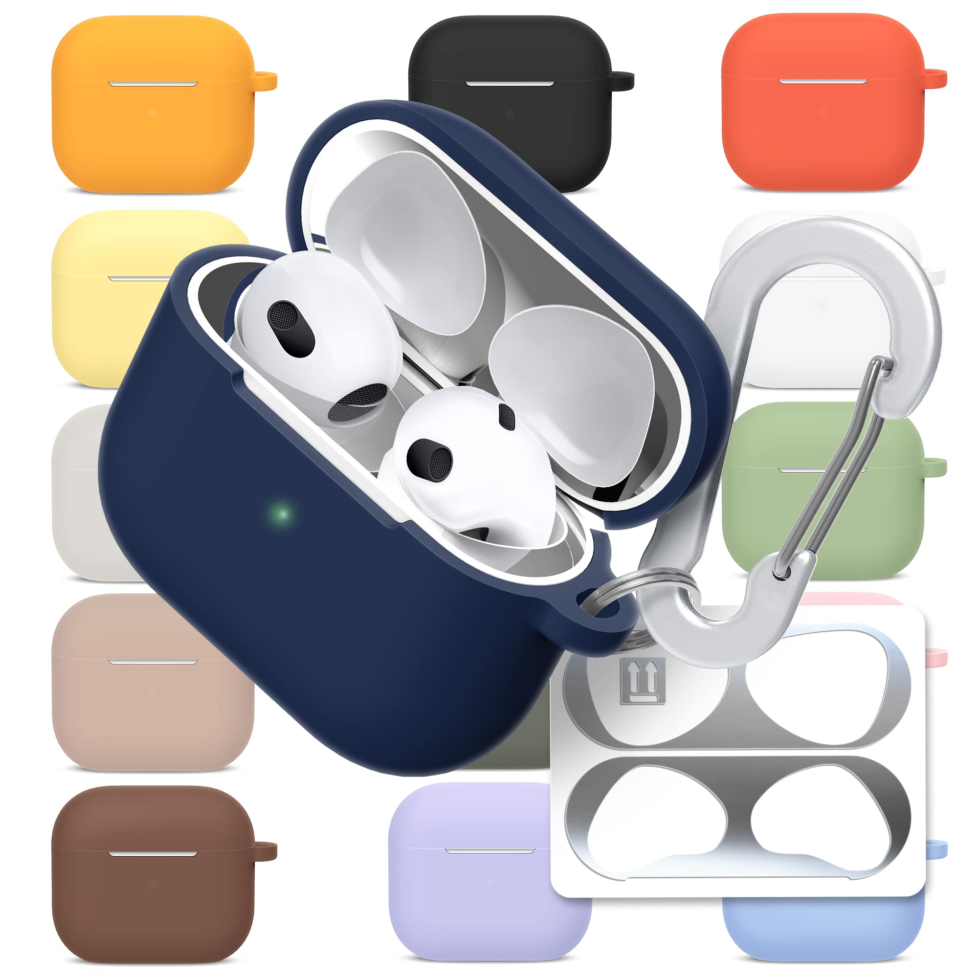 [3 in 1] Silicone Case Compatible with AirPods 3 + Anti-Lost Carabiner + Dust Guard Metal Film, Protective Cover with Keychain — view 40