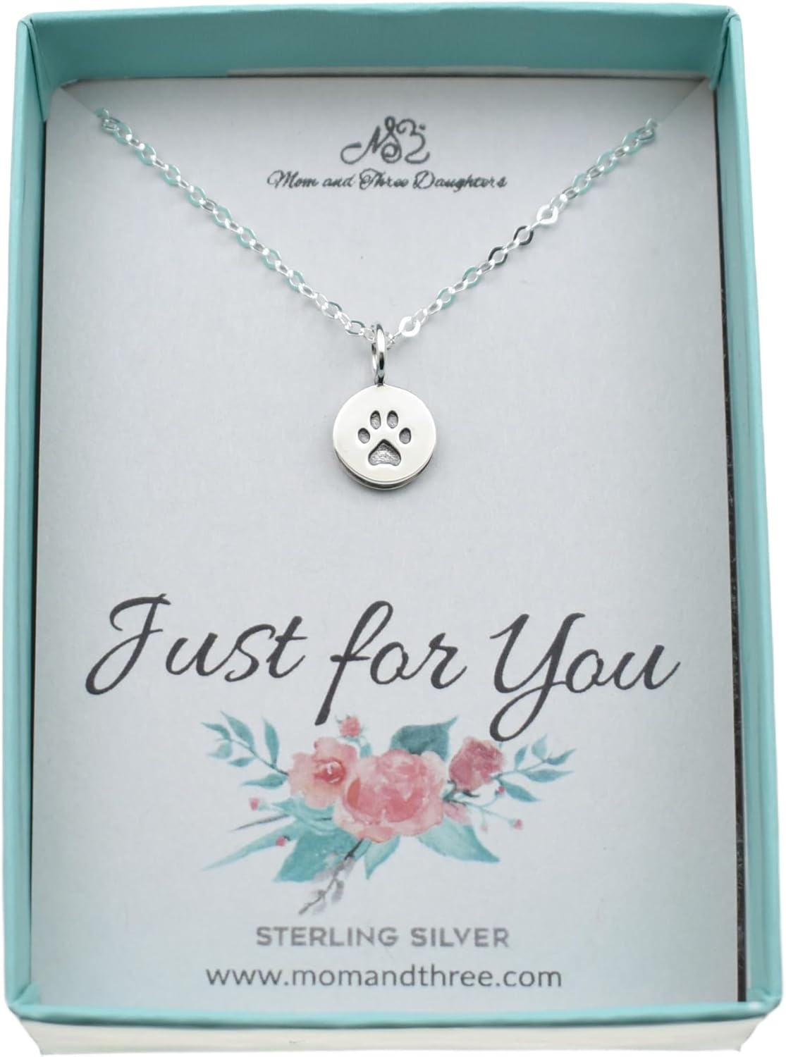 MOM & THREE DAUGHTERS Sterling Silver Paw Print Necklace – 18″ Cable Chain – Pet Memorial or Dog Lover Gift – Handmade Fine Jewelry