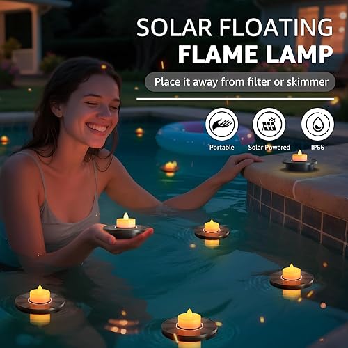 Miniatura 2 de Luces flotantes para piscina, luces solares flotantes para piscina, paquete de 2 velas solares para exteriores, IP66, funciona con pilas para