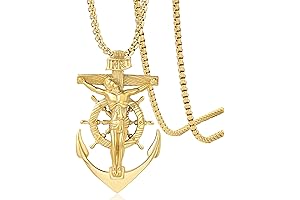 YAMI Cross Necklace for Men, Titanium Steel Crucifix Jesus Boat Rudder Anchor...