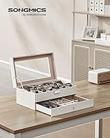Vista 31 de SONGMICS Caja de reloj, organizador de 20 ranuras para reloj con tapa de vidrio grande, almohadas extraíbles, cerradura de metal, regalo para seres