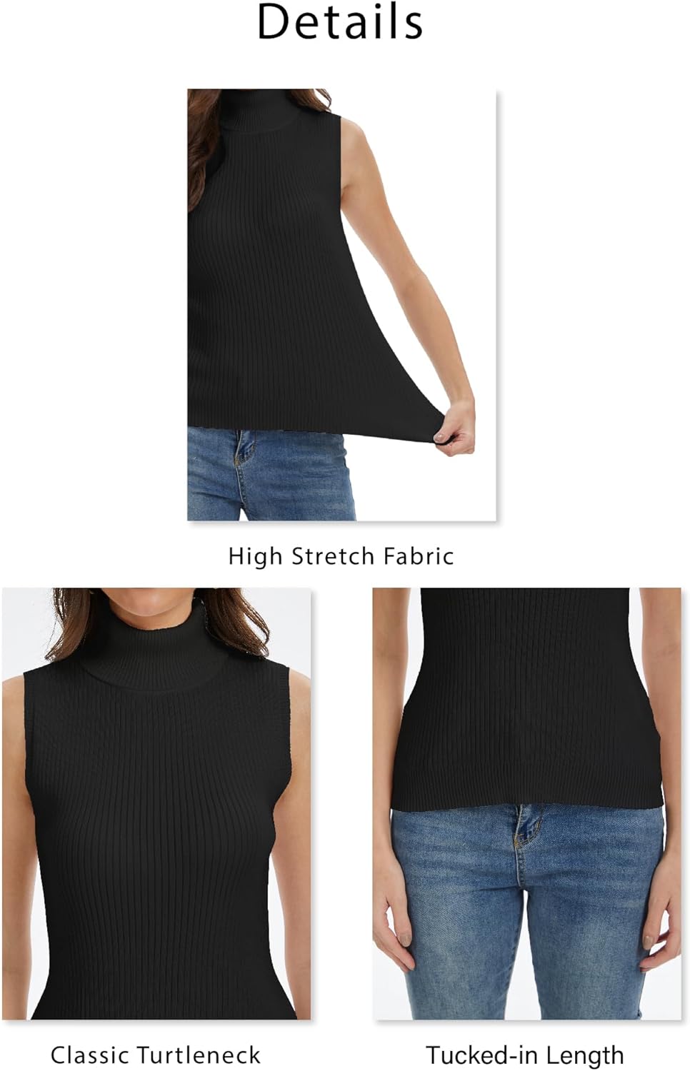 INKOFF Women’s Sleeveless Turtleneck Tops Ribbed Slim Fitted Turtle Neck Sweater Vest Dressy High Neck Knit Top - Image 3