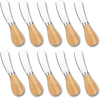 10 Pcs Cheese Spreader Knives, Mini Butter Spreader with Wooden Handle, Stainless Steel Cheese Knife Set for Charcuterie Board, Sandwich, Appetizers, Cocktail Spreading