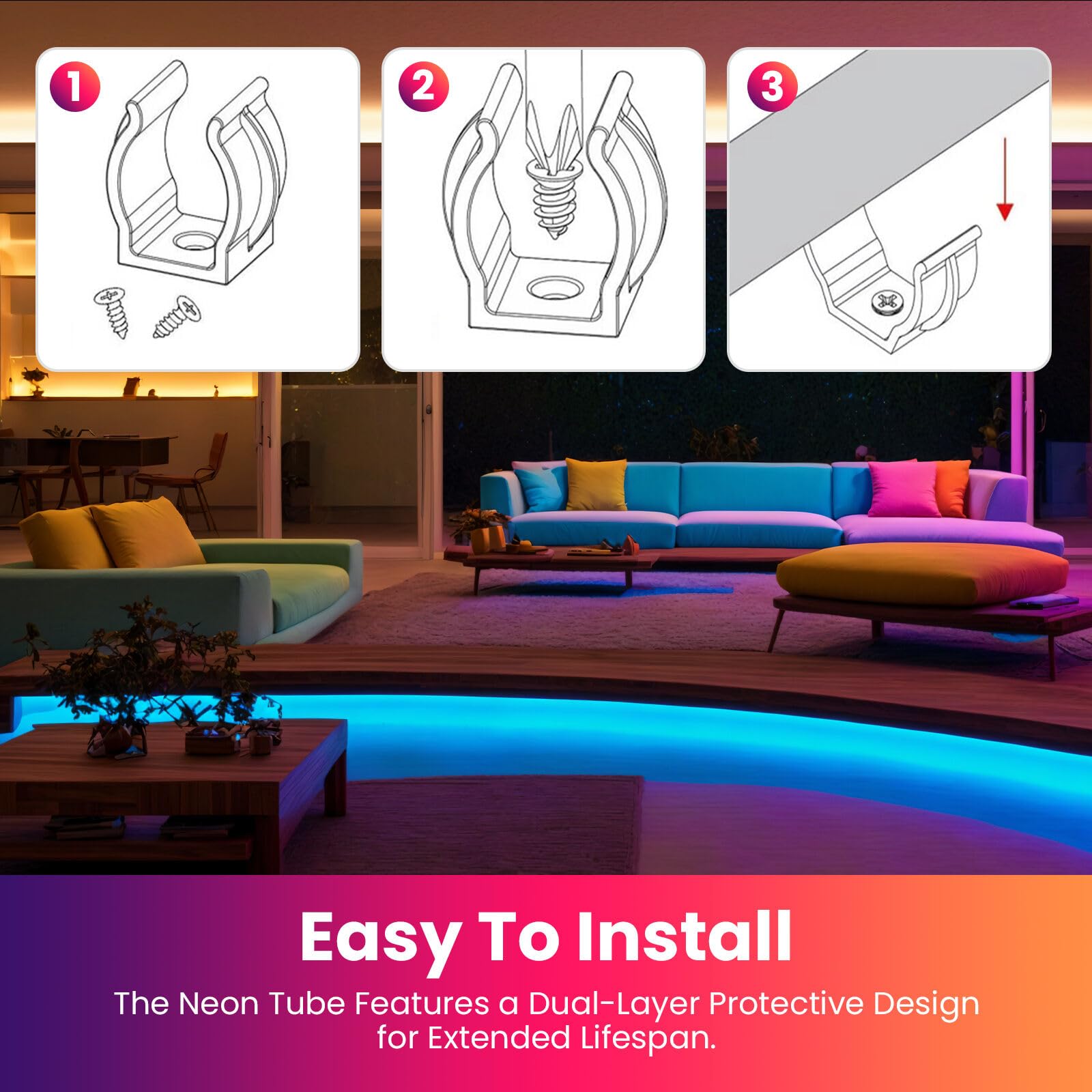 24V RGB 3535 Neon Streifen, 360° Rund IP67 Wasserdicht 4pin LED Strip für Wohnzimmer Schlafzimmer Party Wand Deko Innebereich Außen. (Stromversorgung nicht enthalten)