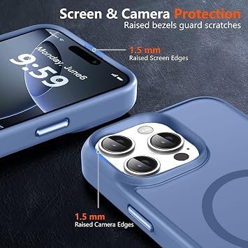 URUCHI Güçlü Manyetik Telefon Kılıfı, [Mag-Safe ile Uyumlu] [Askeri Düzey Düşme Koruması] [Güçlü Silikon Kenarlar] İnce Yarı Saydam Mat Koruyucu Kılıf (Açık Mavi, iPhone 13 Pro 6,1 inç)