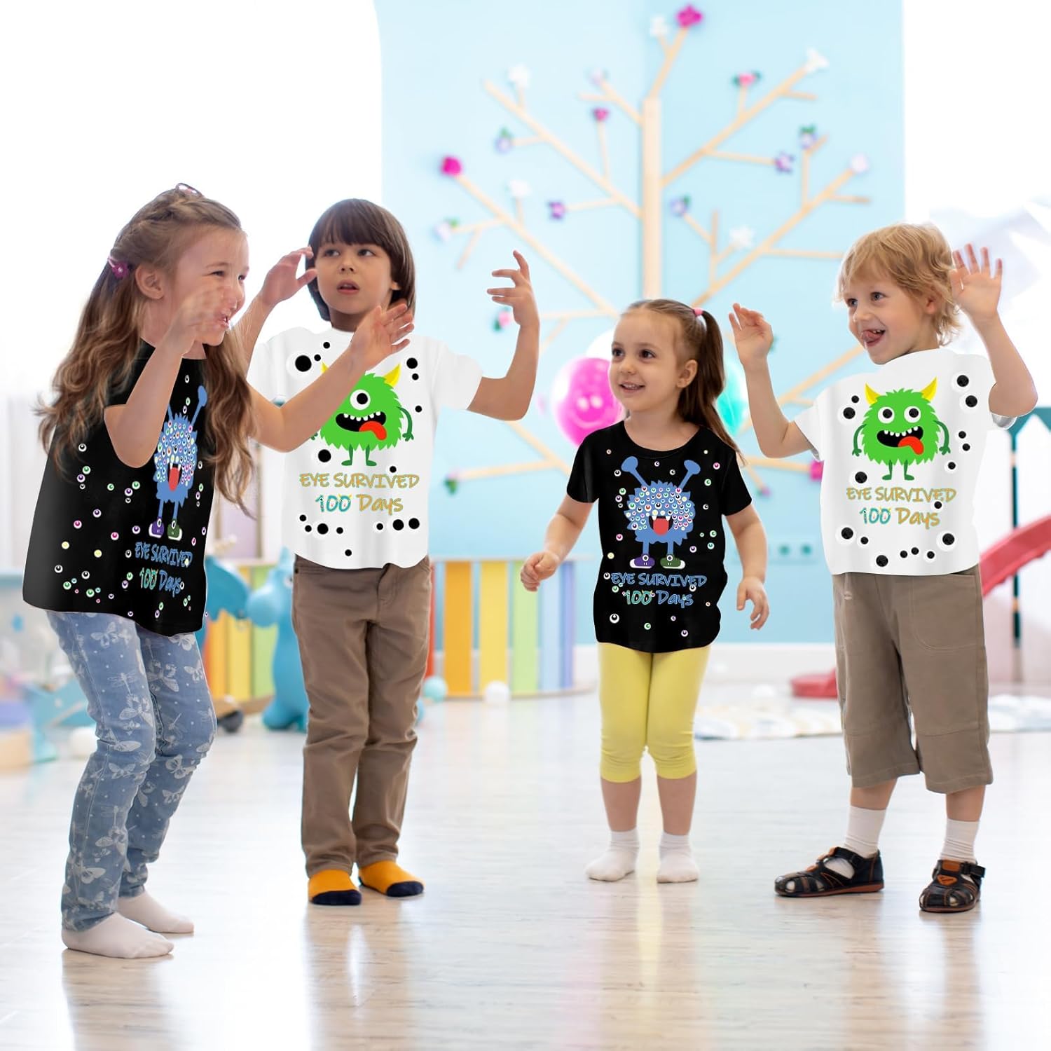 100th Day of School DIY Shirt Kit DIY T-Shirt with Pom Poms Googly Eyes for Kid Art Creative School 100 Days Party