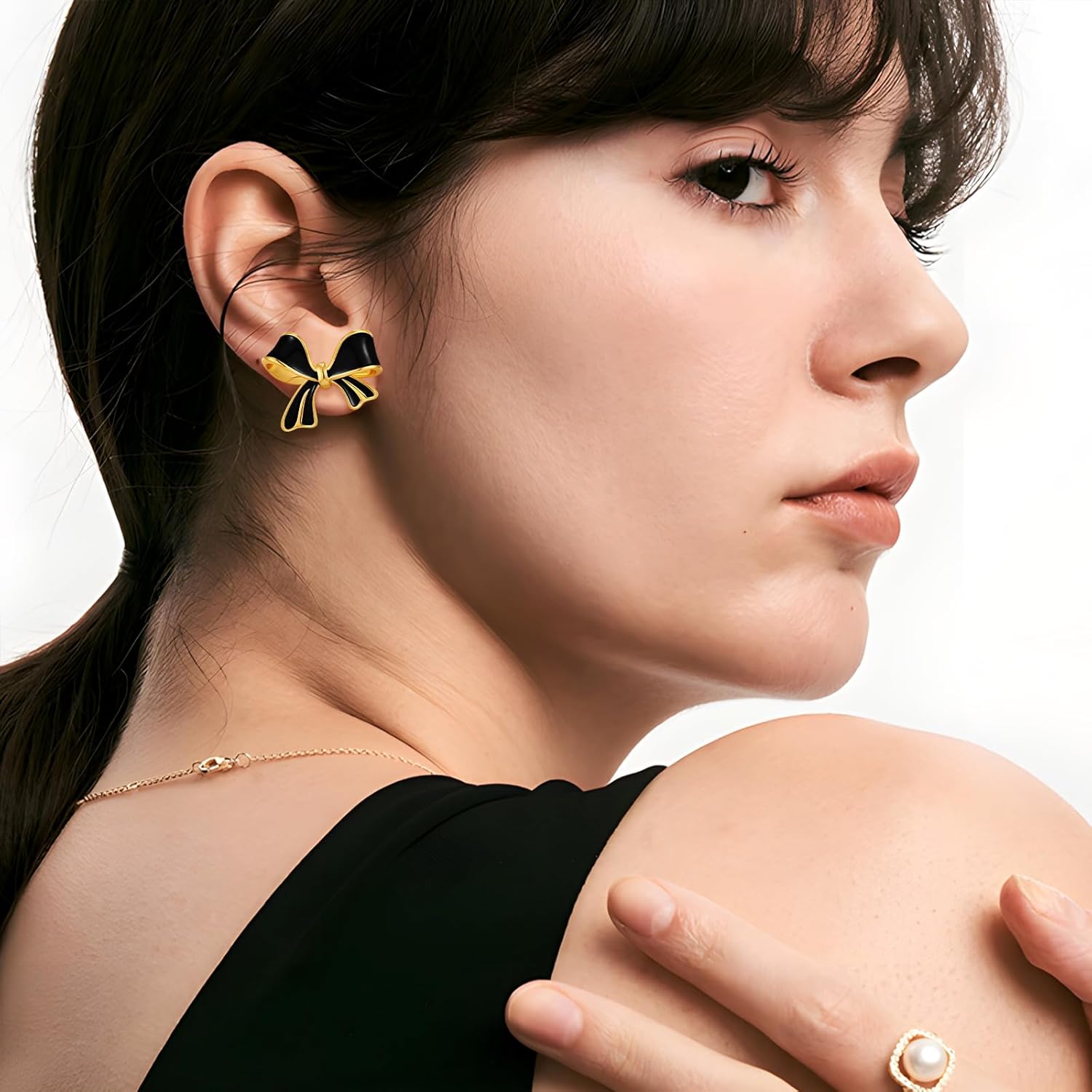 Black Bow Stud Earrings for Women Cute Dainty Small Bow Earrings Trendy Hypoallergenic Jewelry - Image 2