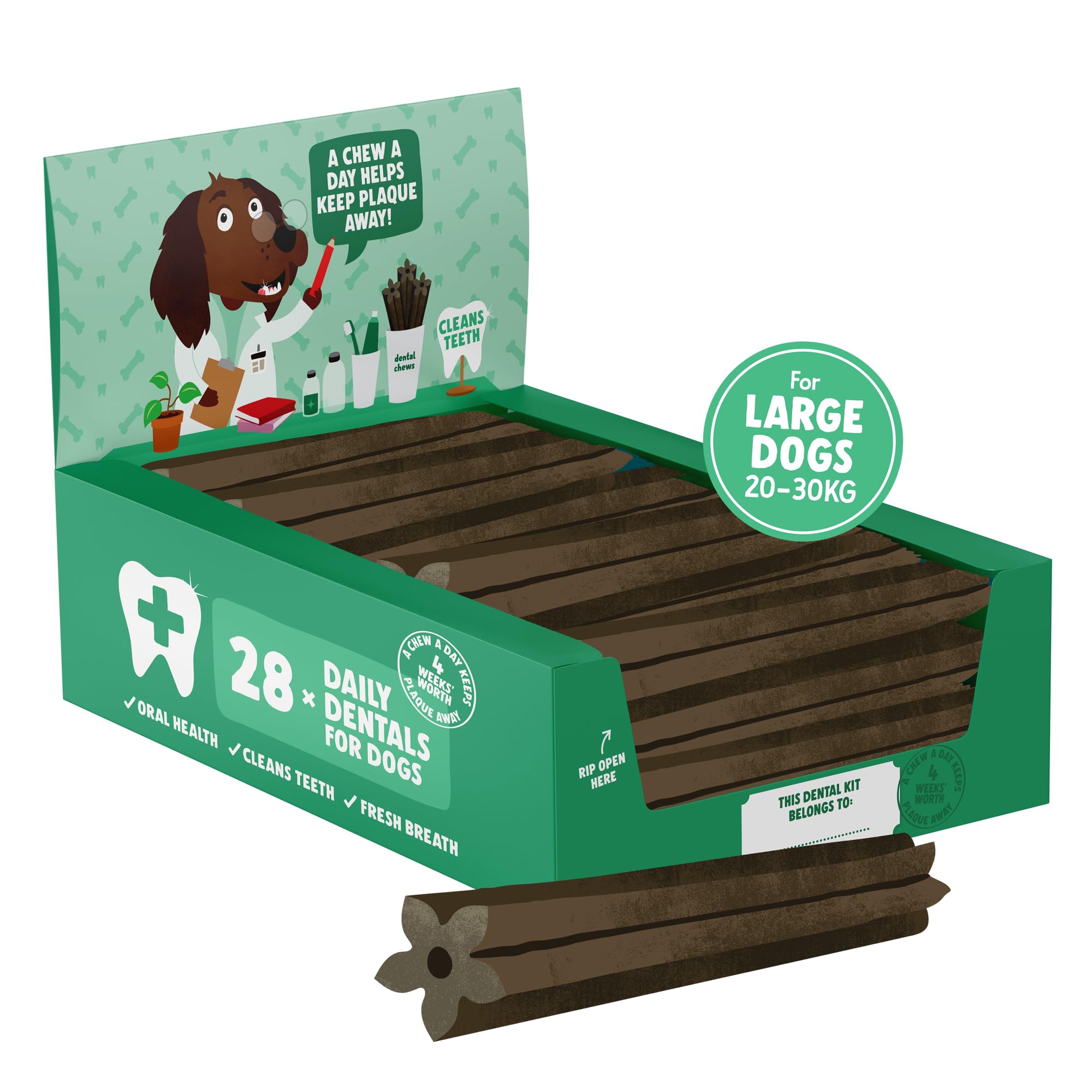 Denzel's Vegan Dog Dental Sticks - for Large Dogs - Peanut Butter & Peppermint (Pack of 28)