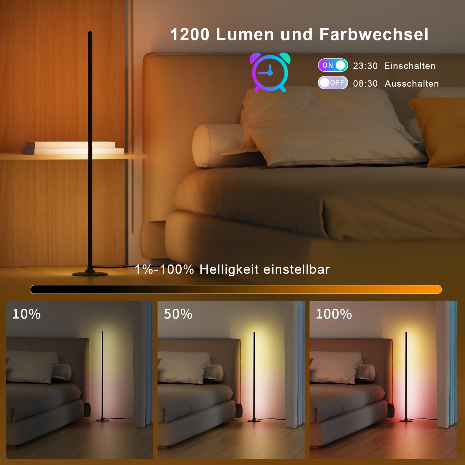 Lanmonlily Lampada da Terra LED, app compatibile con Alexa e Google Assistant, musica Sincronizzazione e Timer e DIY Modalità, 16 milioni di colori Lampada da terra elegante per camera