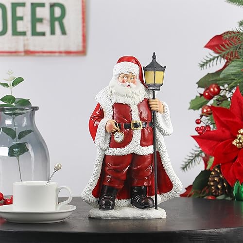 Miniatura 6 de Figura de Papá Noel de pie de 11.5 pulgadas de alto, rústica vintage roja, resina blanca aplanada de Papá Noel sobre la nieve sosteniendo linterna