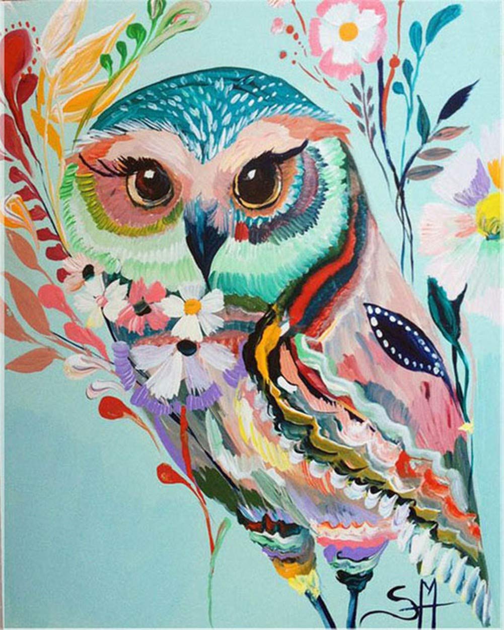 Broderie diamant chouette colorée 5D point de croix strass art mural salon 60x80cm