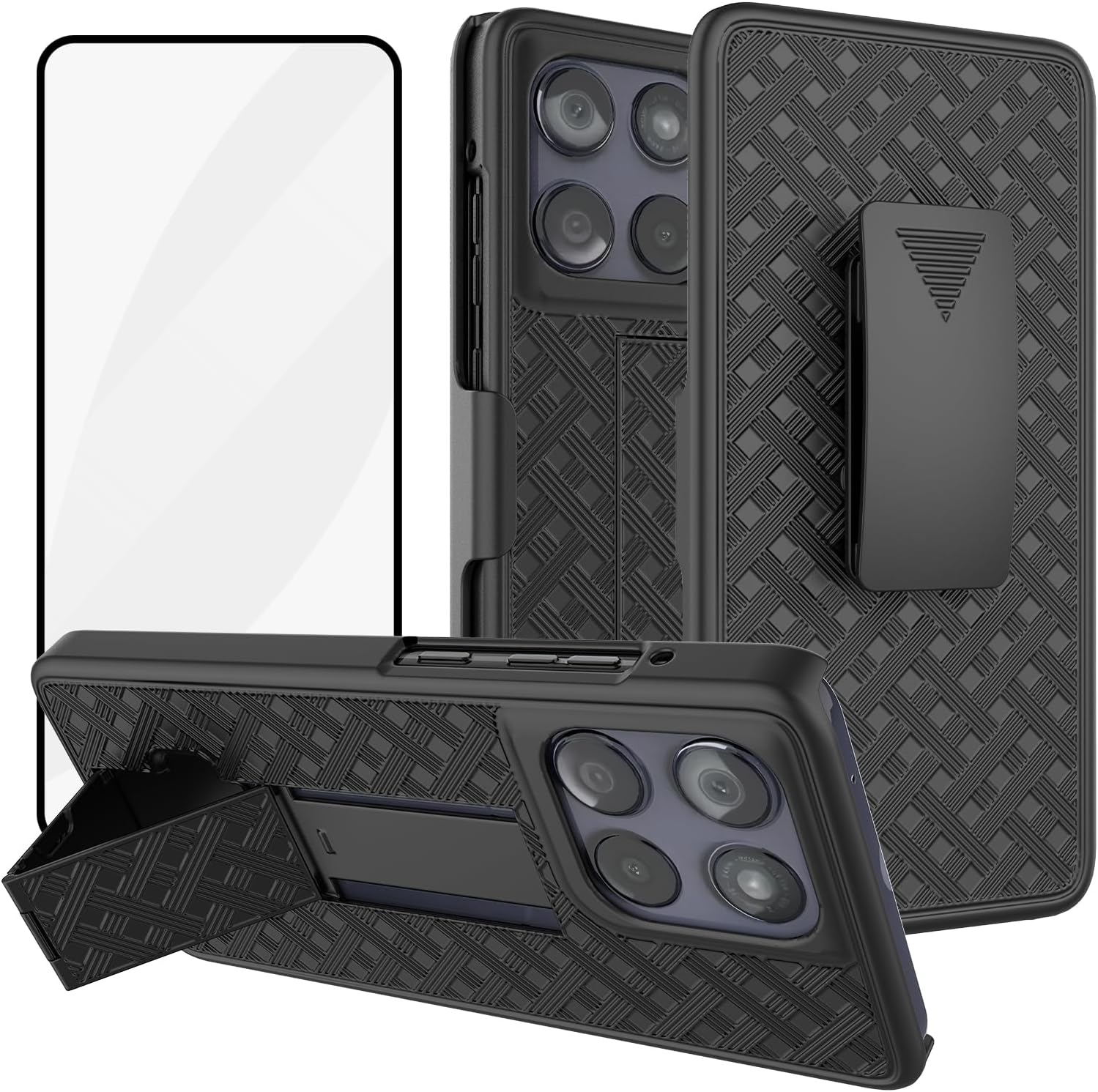 Ailiber Compatible with Moto G Power 2025 Phone Case, Motorola G Power 2025 Belt Clip Case Holster with Screen Protector, Swivel Kickstand Holder, Slim Shockproof Pouch Cell Phone Cover-Black