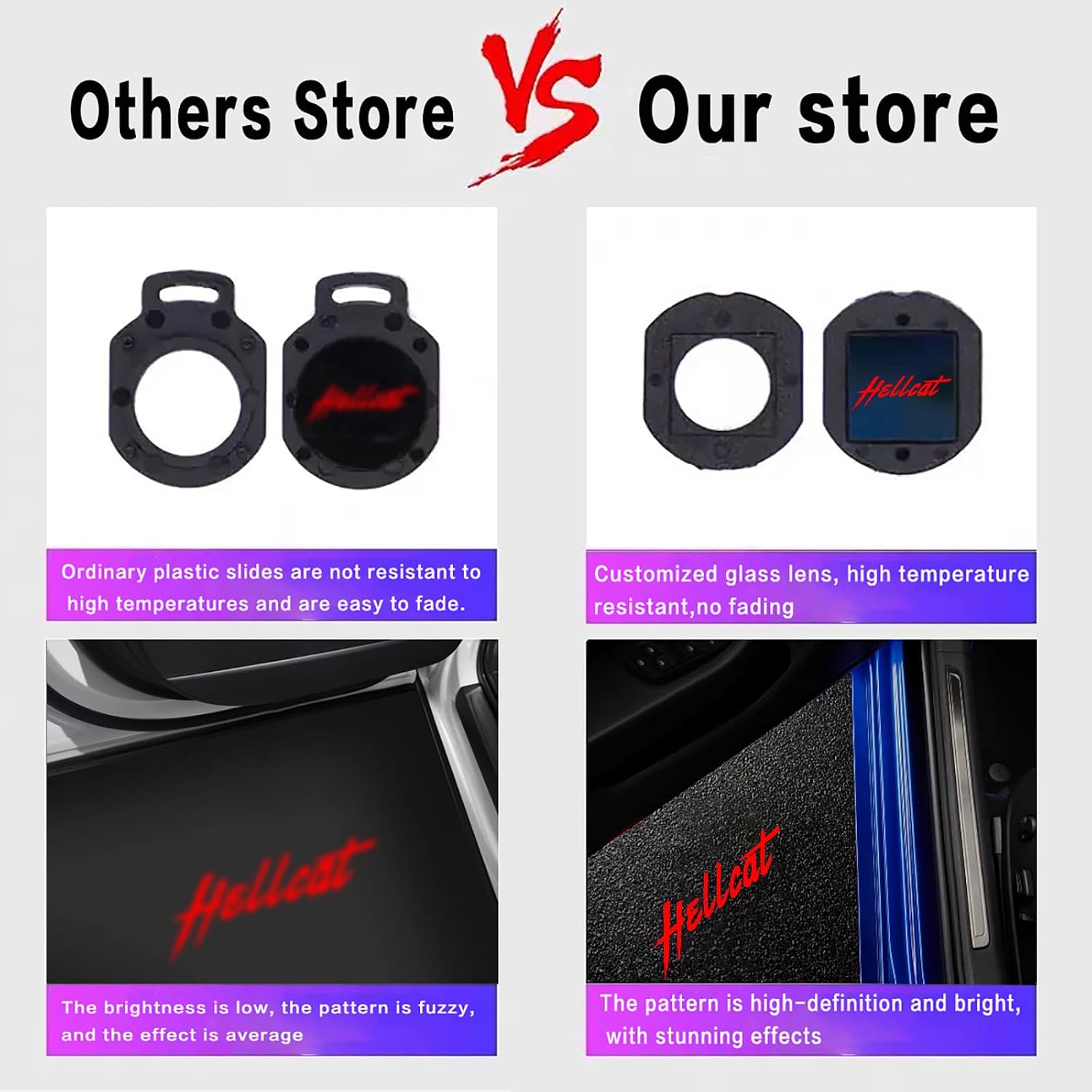 Door Projector Lights,HD Welcome Light Logo Shadow Lamp,No Fade No Blur Plug,Play Courtesy Light For Dodge Charger Daytona Hellcat Accessories (Red Hellcat)