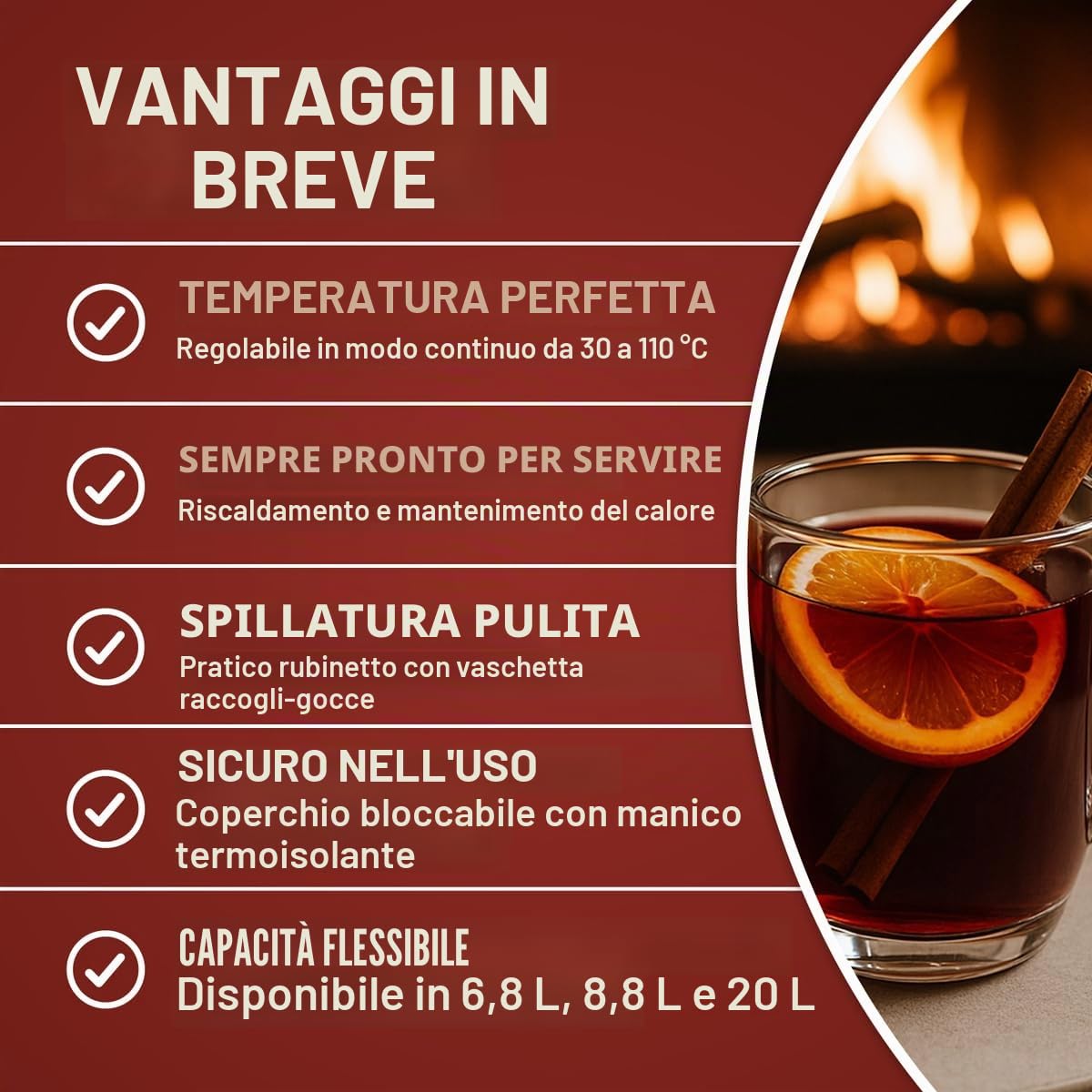 MONZANA® Bollitore per Vin Brulé 20L con Rubinetto 90 Tazze Acciaio Inox Regolazione 30-110°C Erogatore Bevande Calde Punch