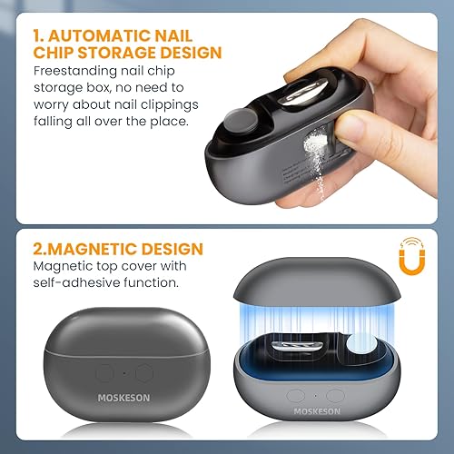 Miniatura 4 de Cortaúñas eléctrico recortador automático de uñas 3 en 1, pulidor y almacenamiento de clips con luz LED, recargable por USB y 2 velocidades de