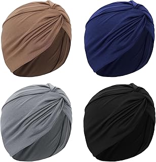 4 Pcs Stretchy Turban Head Wraps for Women Pre Tied Knot Turban Hats Sleep