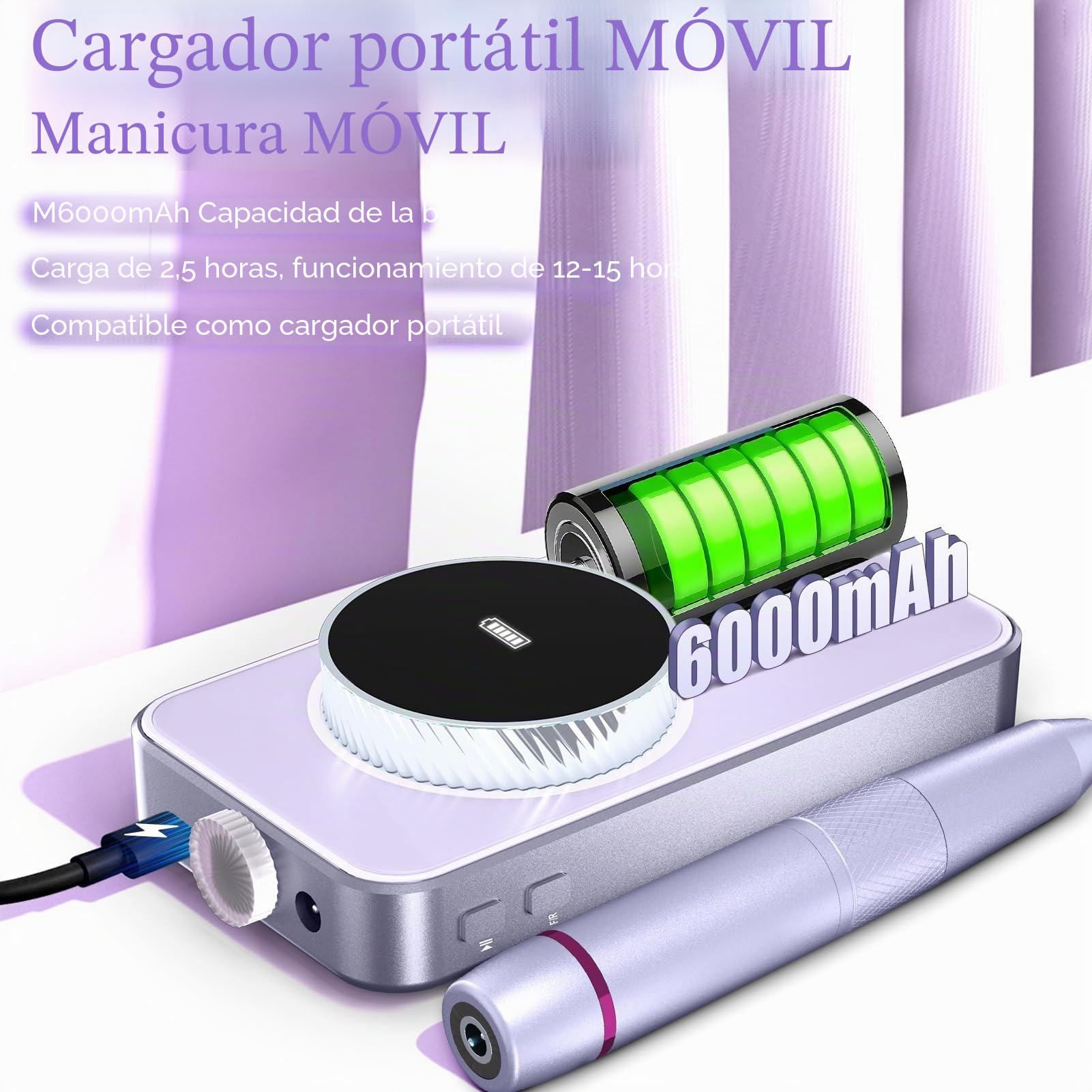 Taladro eléctrico para uñas profesional de 50000RPM, taladro eléctrico de eliminación rápida, taladro de uñas portátil recargable de 6000mAh para uñas acrílicas y de gel, pulido para manicura