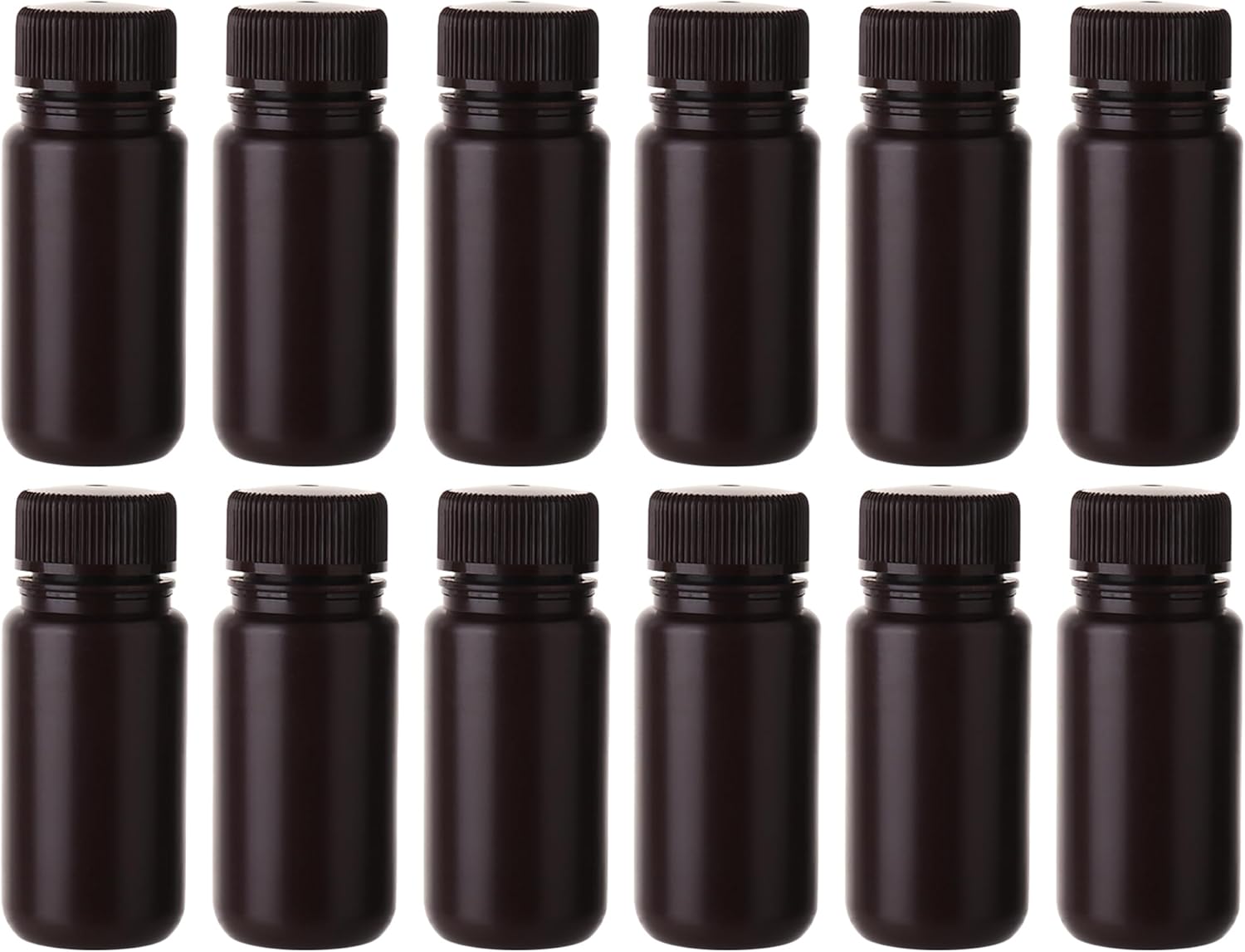 Amber Reagent Bottle HDPE Wide Mouth Round Plastic Bottles, 12 pcs of 60ml Sample Sealing Storage Container for Laboratories, Classrooms, or Storage at Home, LVAL002