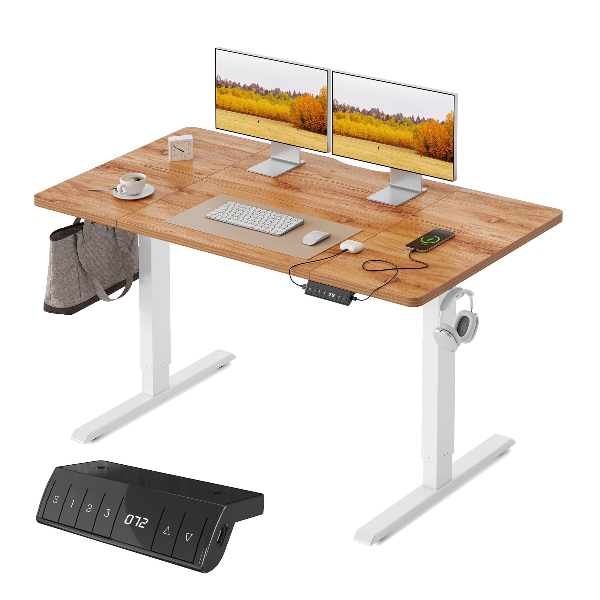 Amazon | FEZIBO 電動 昇降デスク USB-A/Type-C付き 幅120cm 奥行60cm