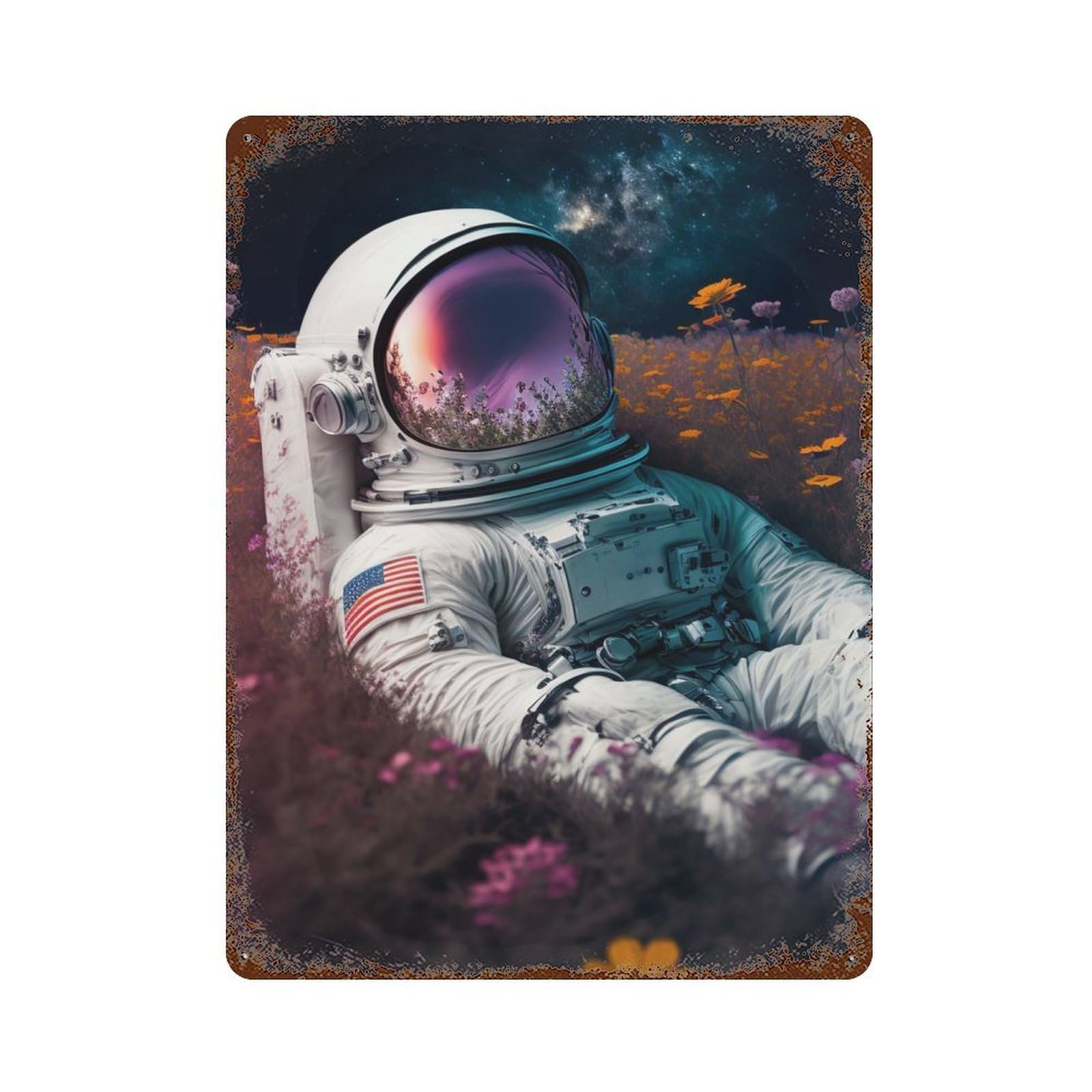 Rust Effect Tin Sign with Beauty Of The Cosmos Design 15.7"x11.8", for Pub, Kitchen And Man Cave Decor, Industrial Home Decor