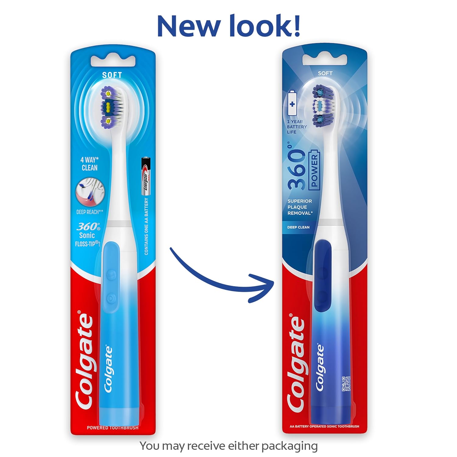 Colgate 360 Floss Tip Sonic Powered Battery Toothbrush, 2 Pack
