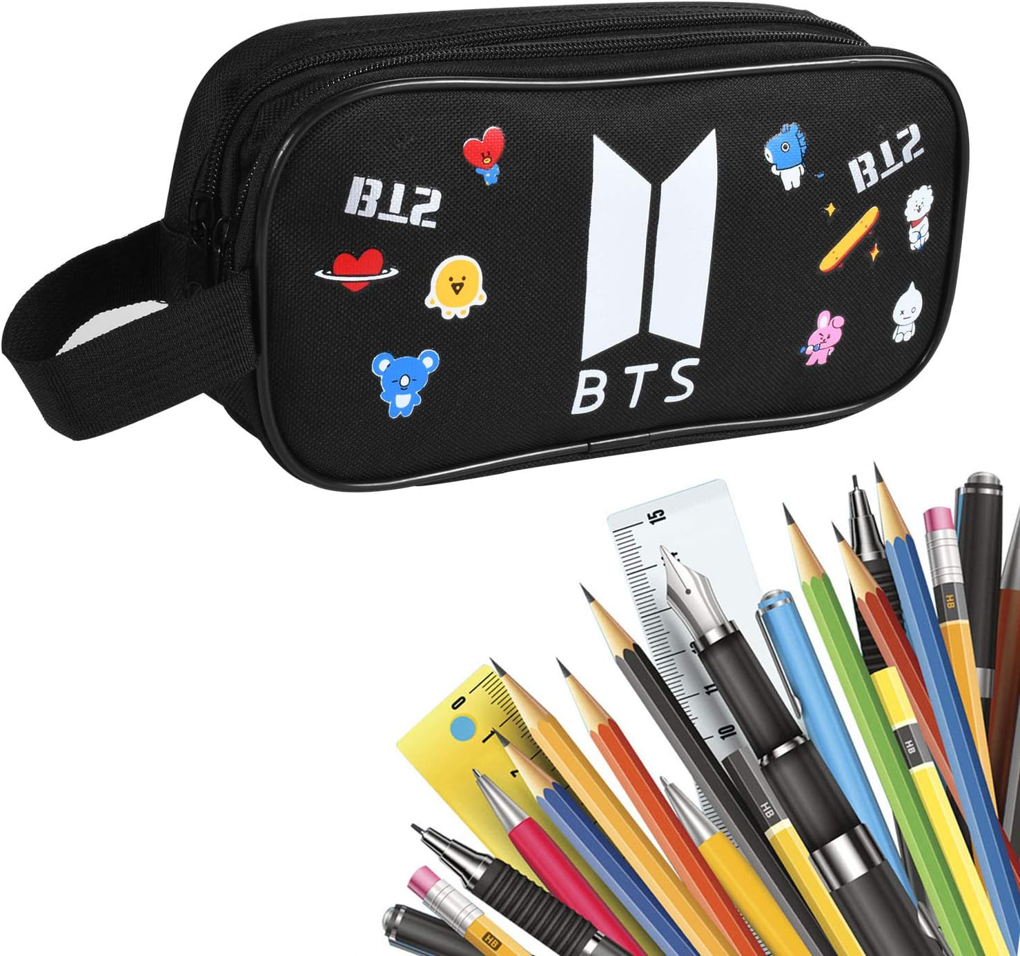 Funmo - BTS Pencil Bag, Pencil Case with Large Capacity Pencil Case Pencil Bag Pouch Desk Organizer with Multiple compartments for Boys, Girls, Students and Office Supplies