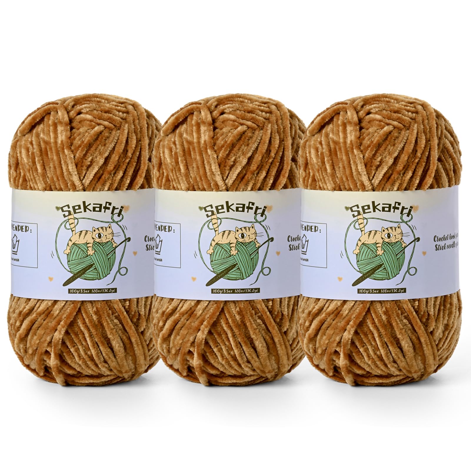 Fuzzy Chenille Yarn for Crocheting Amigurumi Crochet Yarn 3 Brown