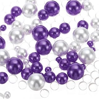 PATIKIL 150 Pieces Floating Beads, 8/14/20mm Vase Fillers Beads Vase Centerpieces Floating Pearl Bead No Hole and 8000Pcs Clear Water Gel Bead for Vase Decoration, Purple/White
