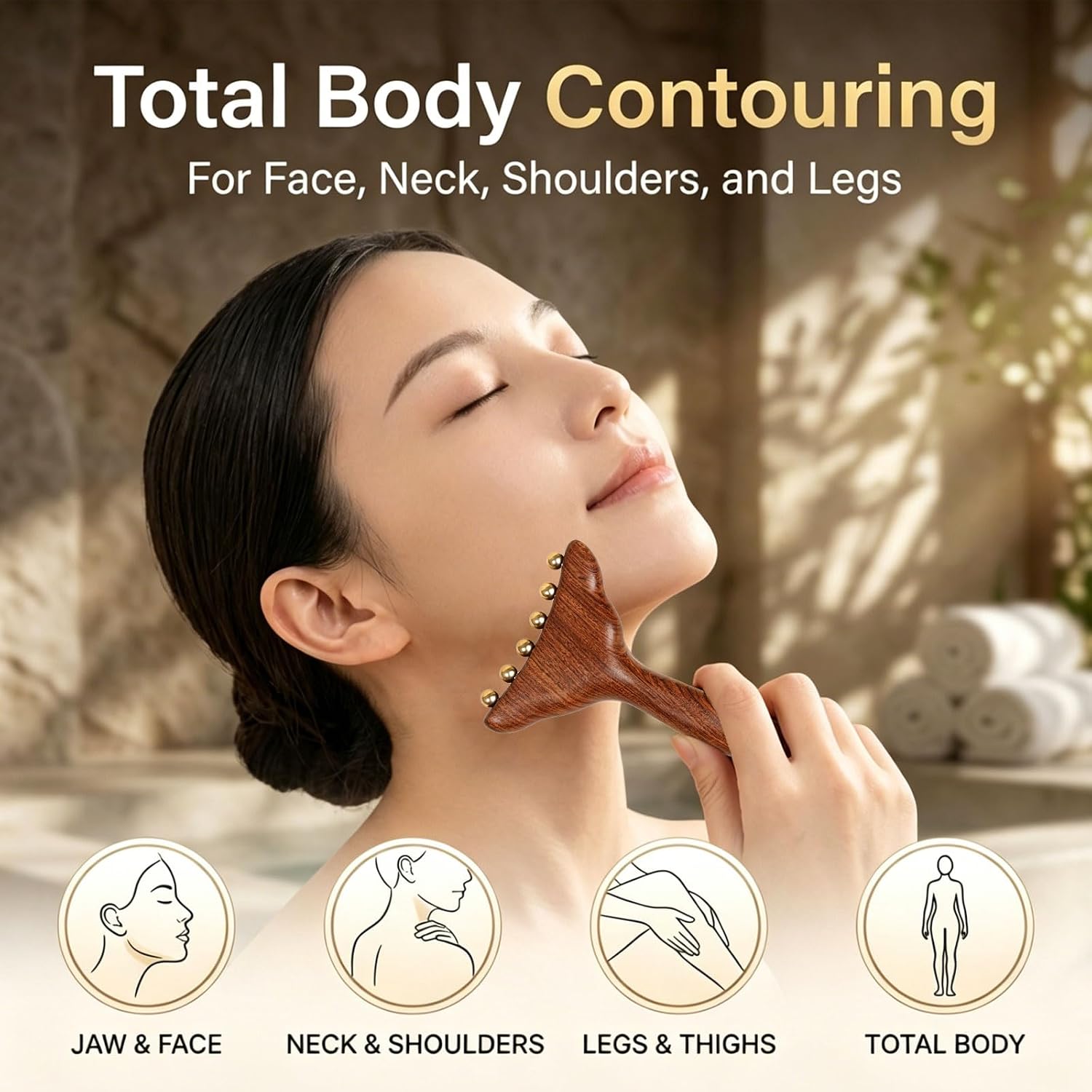 Facial Massage Roller with 6 Brass Beads, Gua Sha Tool for Body | Face Massager Tool for Lymphatic Drainage, Facial Skin Care Tools for Sculpting and Contouring, 1 Piece