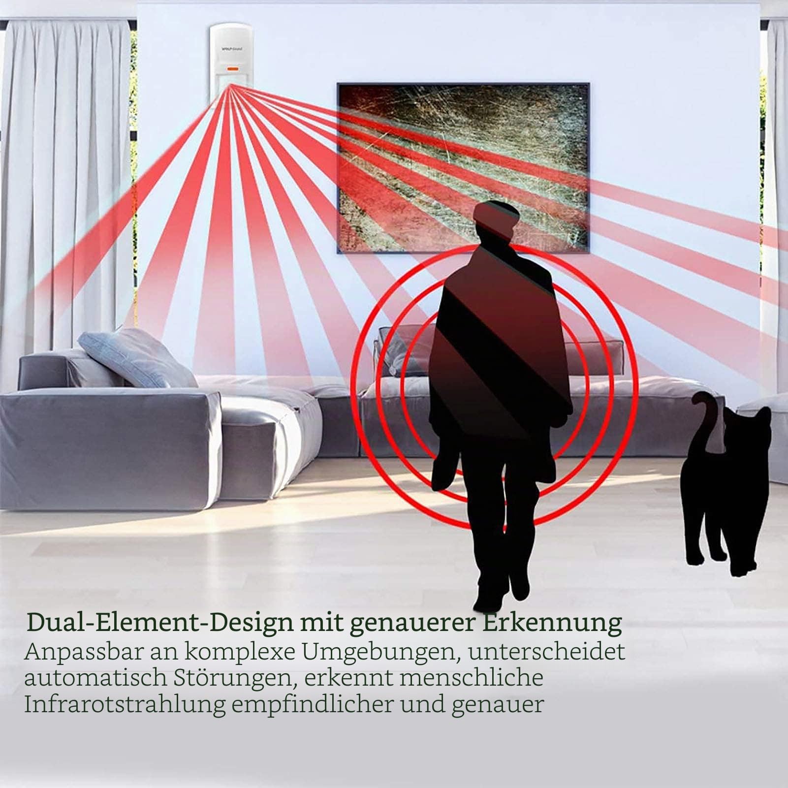 Wolf Guard LB-01A 110 dB Standalone-Sirene, Basis-Sicherheits-Alarmanlage für Kabine/Carport/Baustelle/Schuppen/Veranda, mit Schlüsselanhänger-Fernbedienungen und Bewegungsmelder