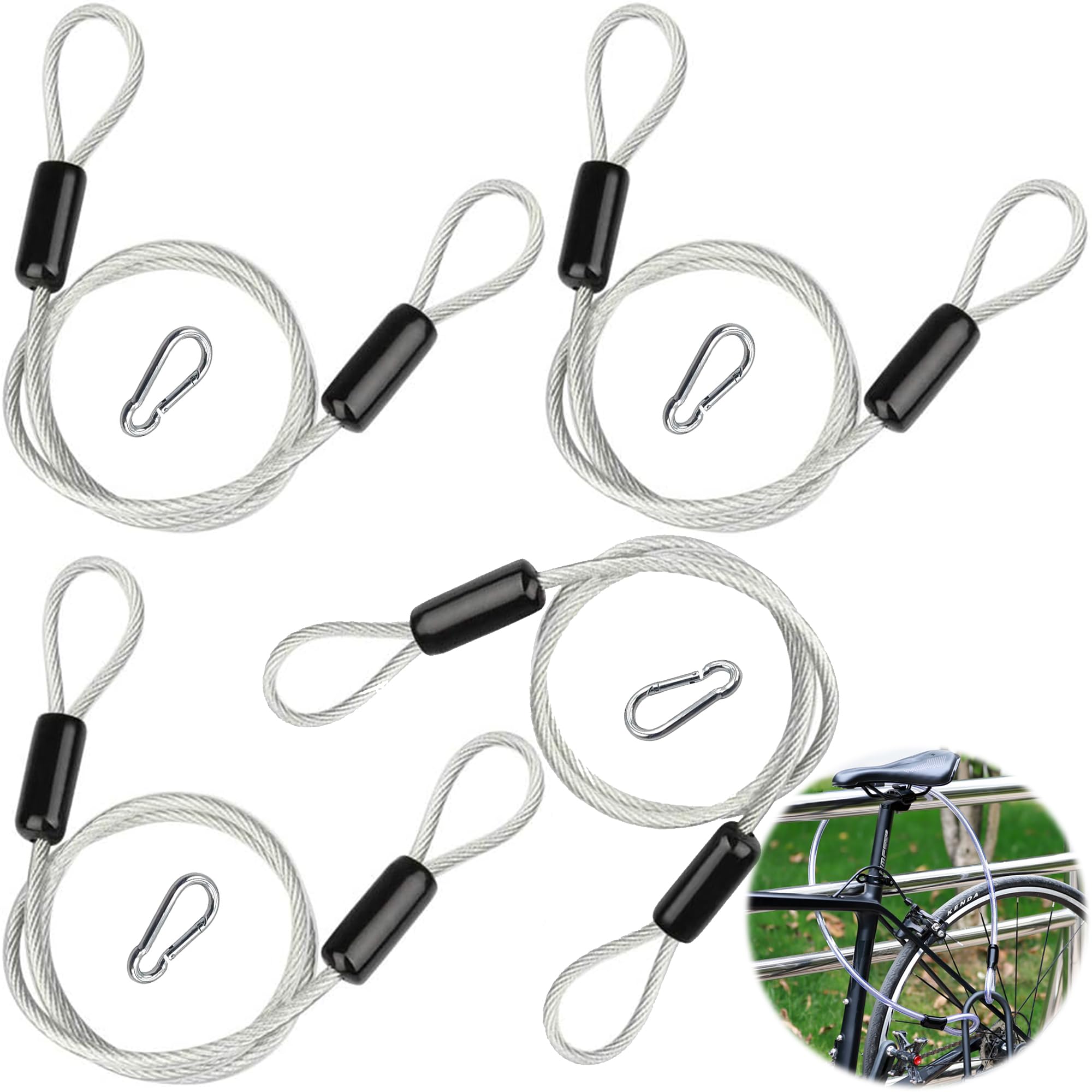 4 Corde Sicurezza Acciaio Inox Per Bici - Cavo Flessibile Doppio Anello Con Moschettone | 80cm X 3mm Per Casco E Bagagli - Foto 10