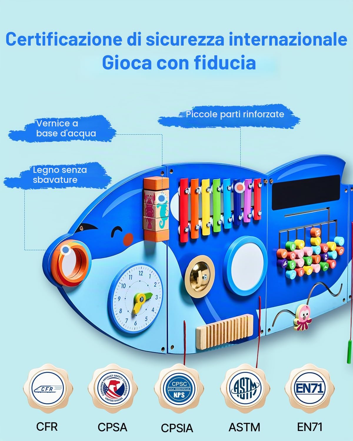 VEVOR Pannelli da Parete per attività con Orca, 12Attività, Giocattolo Sensoriale da Parete per Bambini, attività di Apprendimento Montessori, per Sala Giochi, Asilo Nido 1525 x 390 x 53 mm